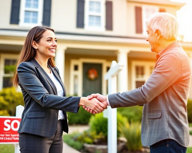 Real estate agent shaking hands with happy homeowner