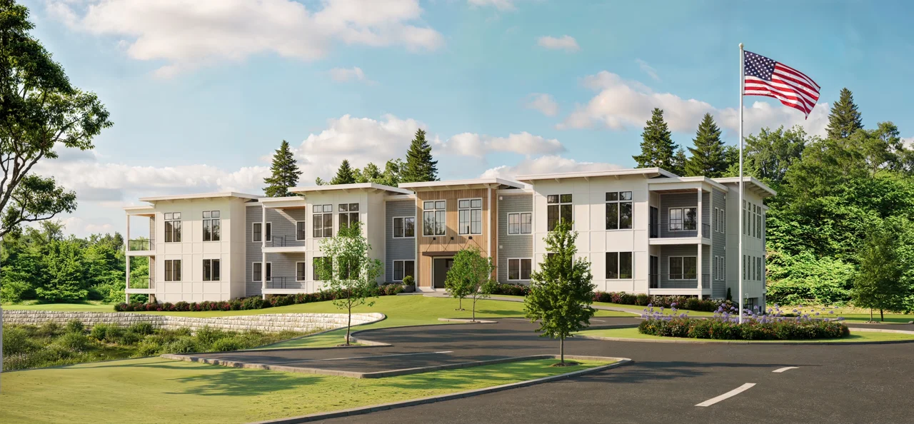 Conceptual exterior rendering of Odiorne Woods in Rye